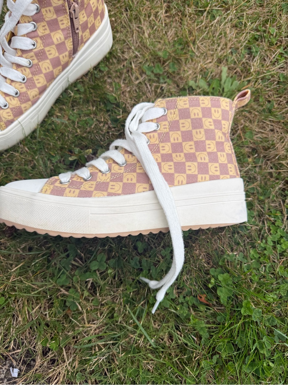 Cat & Jack Pink and Cream Checker High-Top Boots